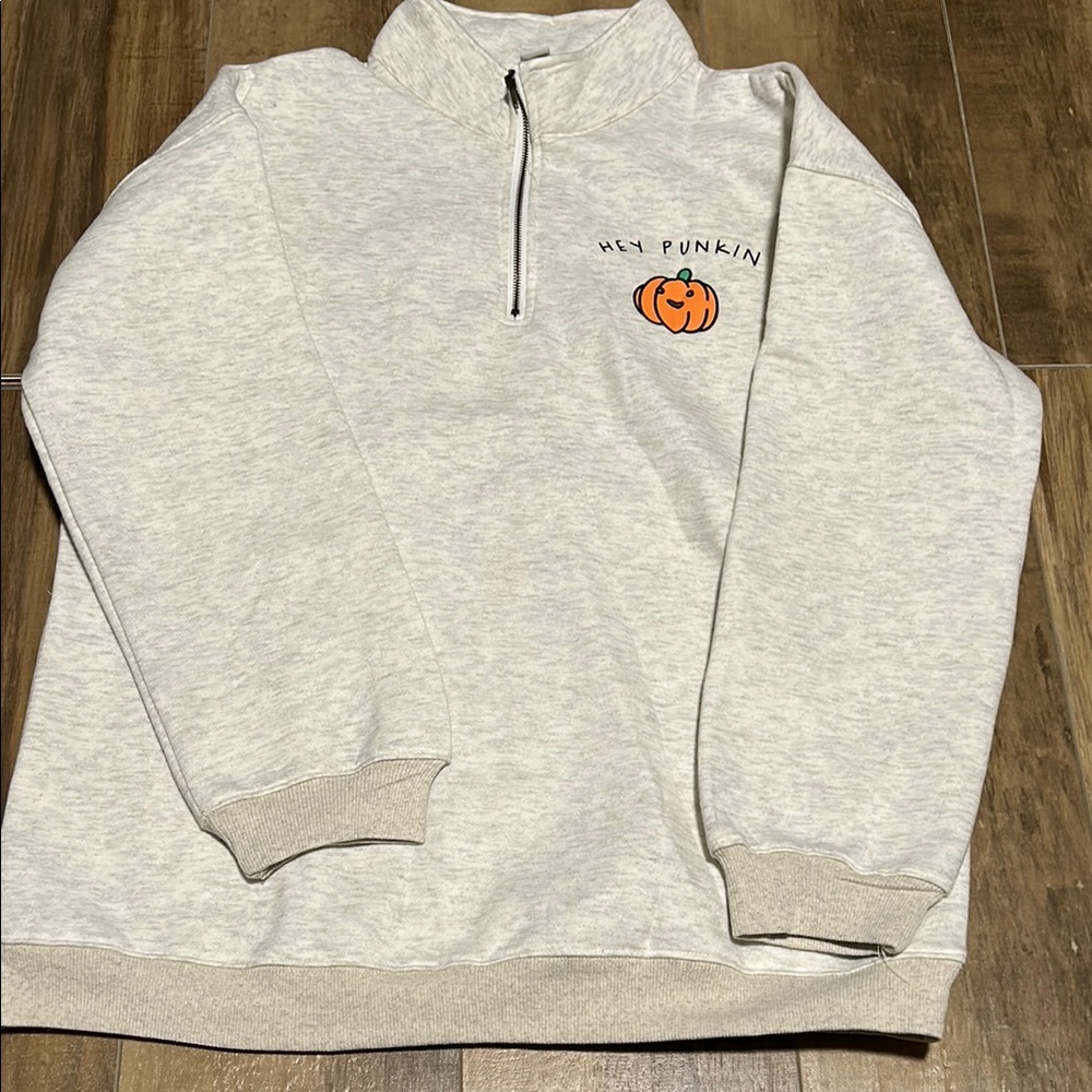 Off-White Zip Up Sweater with Quarter-Length Zipper